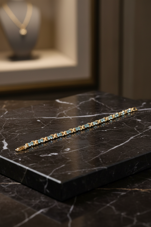 14K Gold Aquamarine Crystal Bracelet on Marble