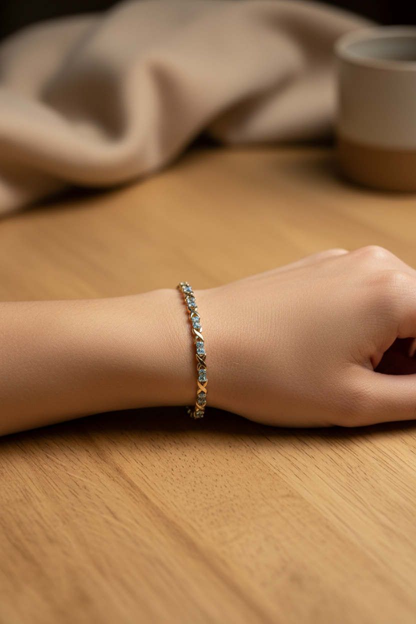 14K Gold Aquamarine Crystal Bracelet on Model