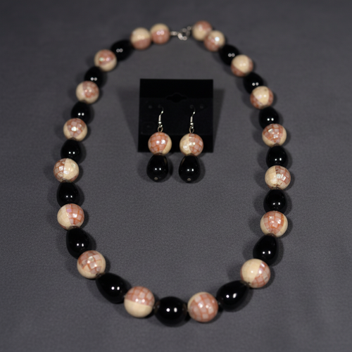 Black Onyx & Mosaic Shell Necklace Set