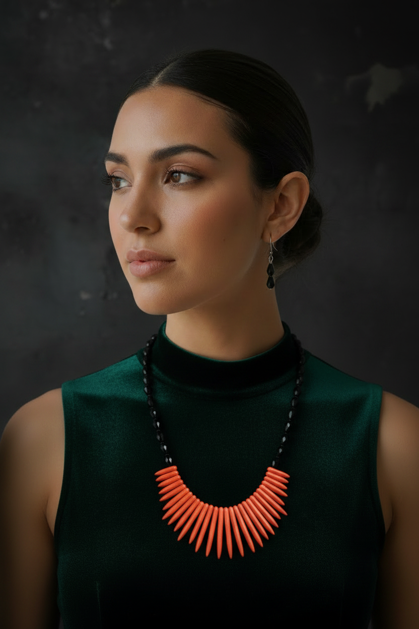 Black & Orange Spike Necklace - Look 1 Updated Earrings