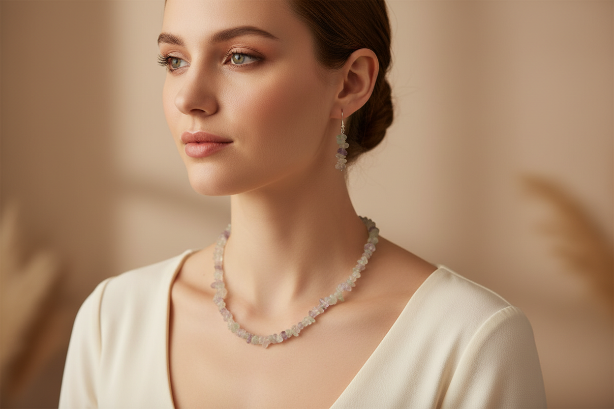 Fluorite Chip Nugget Necklace Set