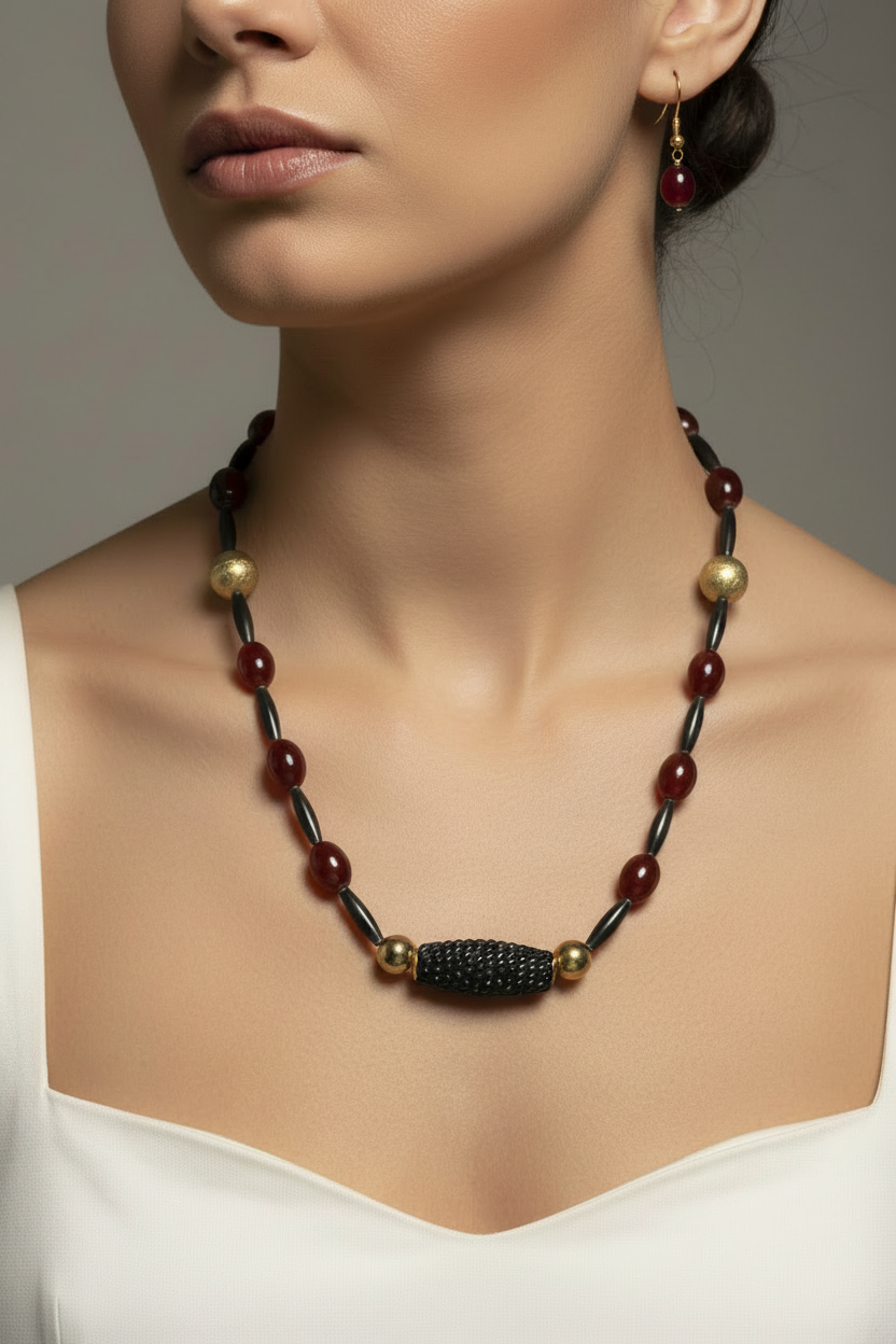 Carnelian Set on Model with Earrings