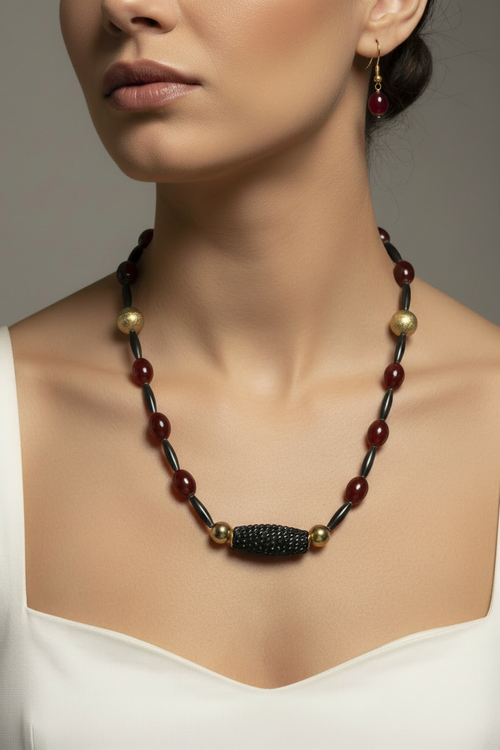 Carnelian Set on Model with Earrings