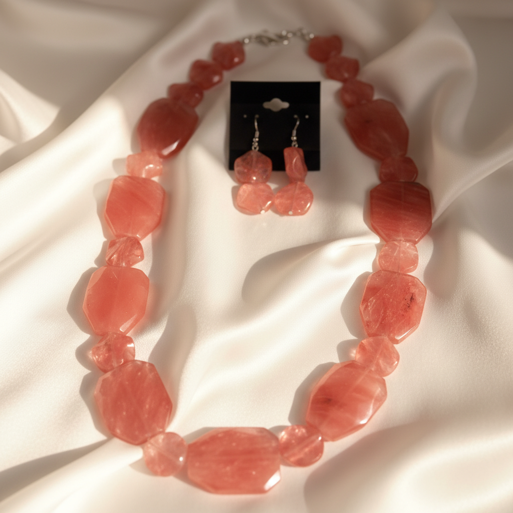 Cherry Quartz Statement Necklace & Earring Set
