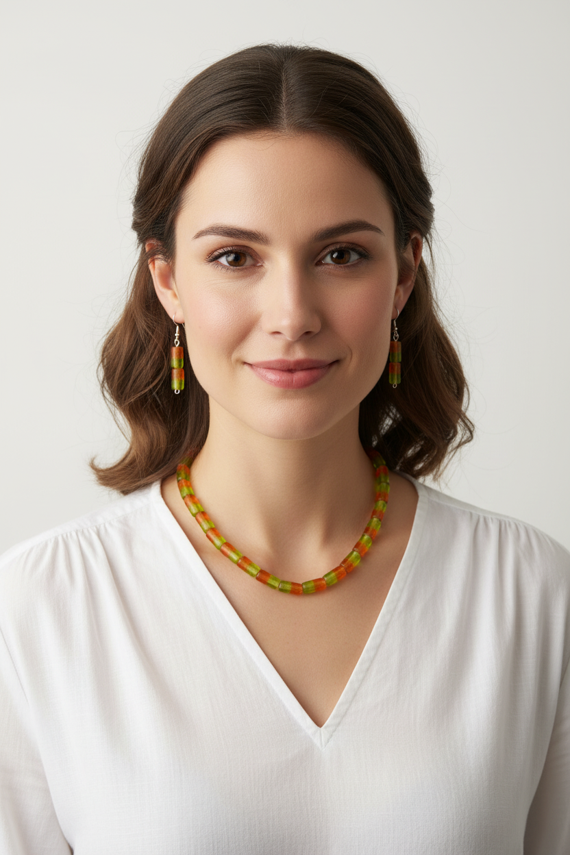 Vintage Two-Tone Glass Tube Bead Necklace Set