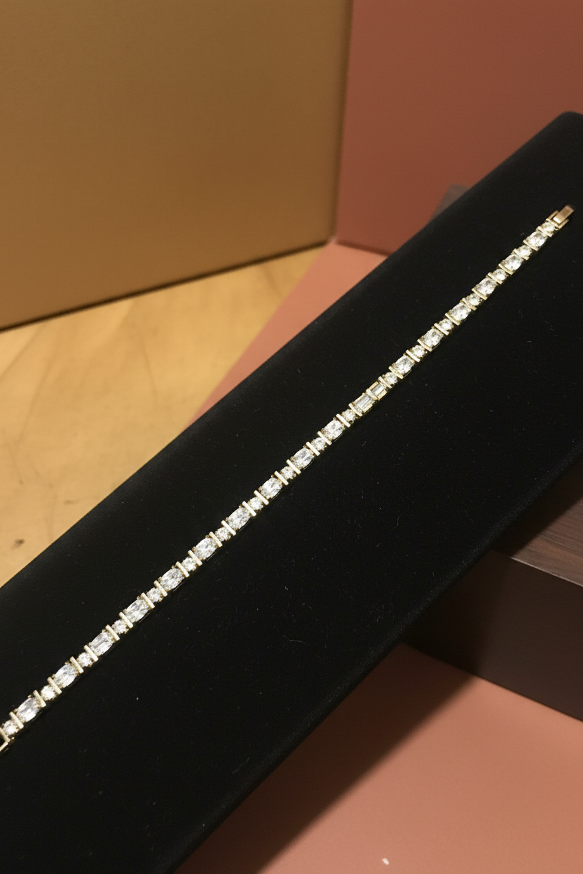 Crystal tennis bracelet on display ramp