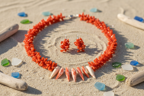 Faux Branch Coral & Spike Statement Necklace Set