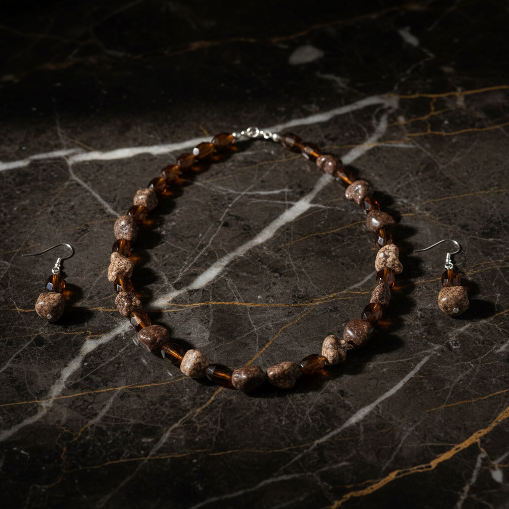 Flat Lay - Magnesite & Amber Glass Necklace Set