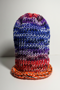 Hand-Knitted Neon & White Beanie Hat