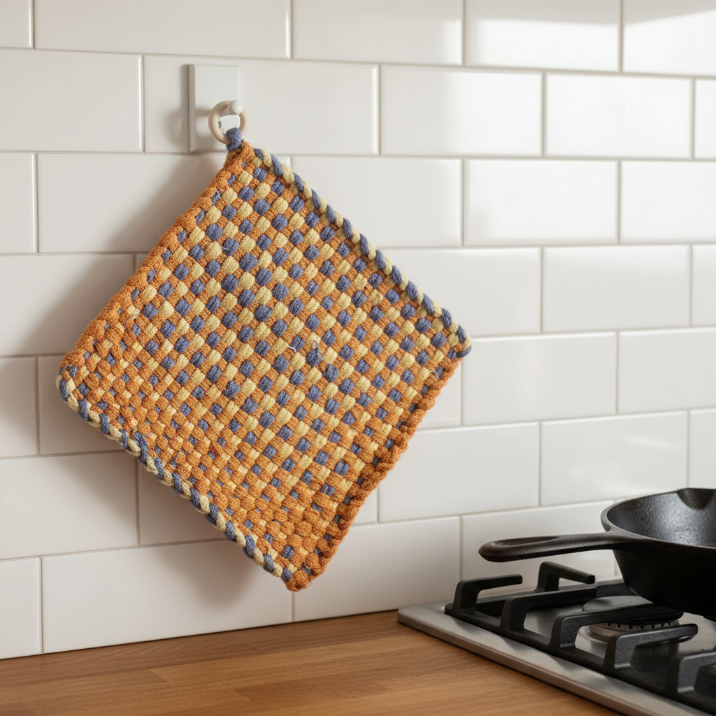 Hand-Woven Cotton Potholder — Kitchen Lifestyle