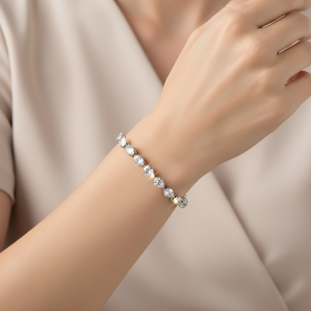 Marquise crystal bracelet worn on model wrist