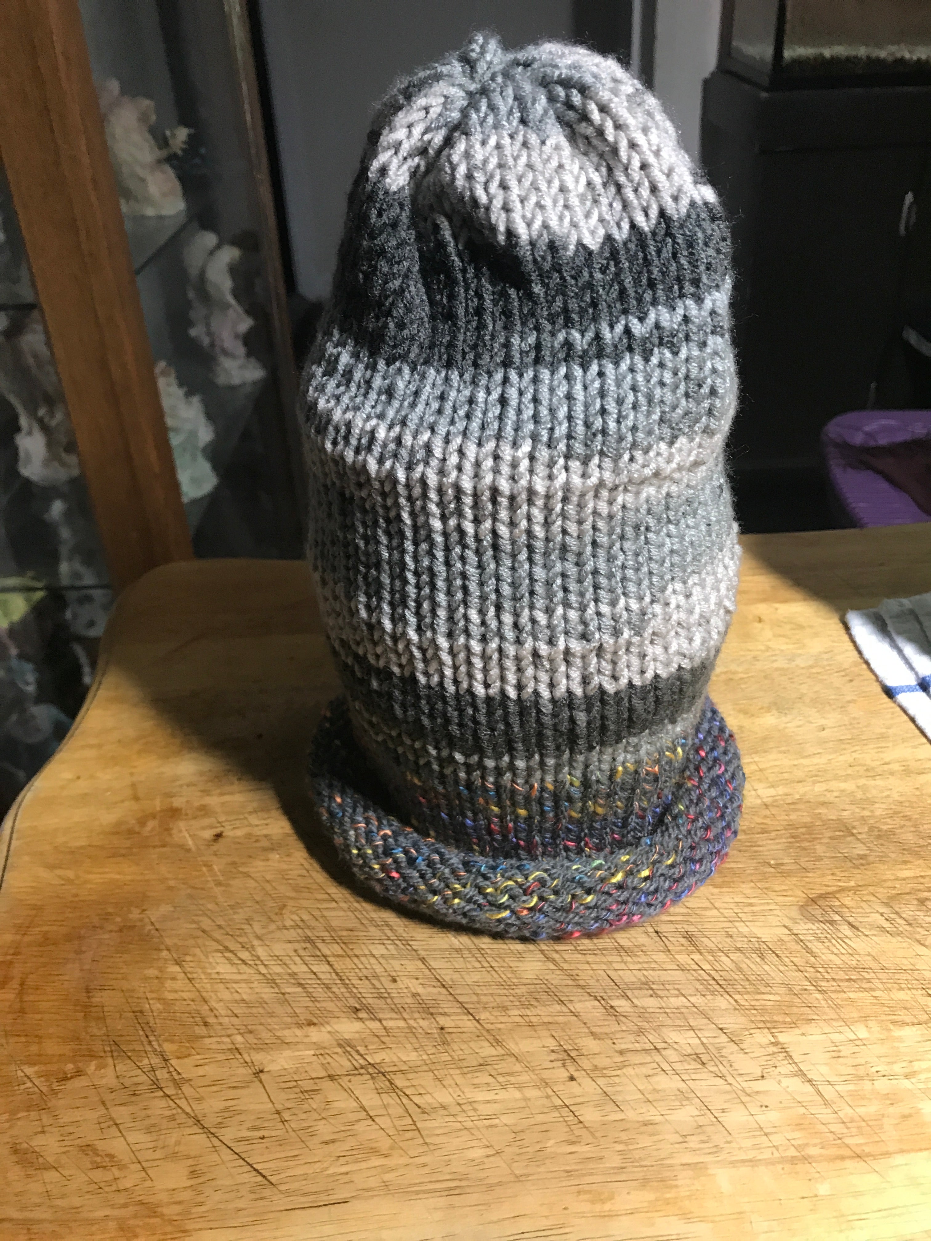Hand-crochet gray charcoal slouchy striped beanie hat