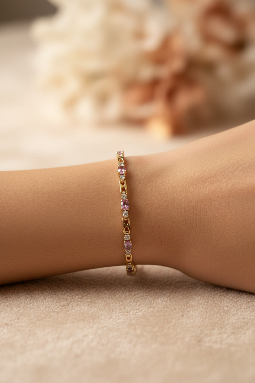 Pink lavender crystal bracelet on model