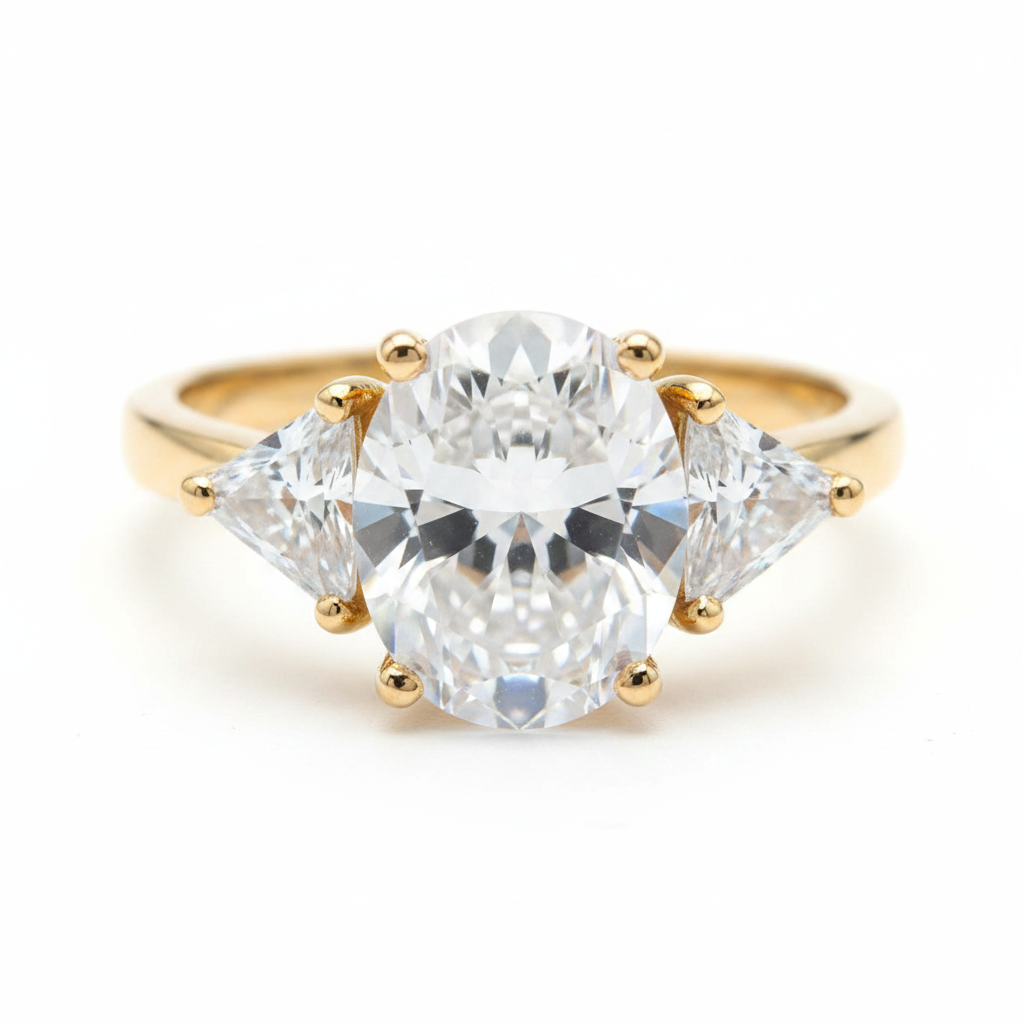 Gold Crystal Three-Stone Fashion Ring Size 7 - Studio