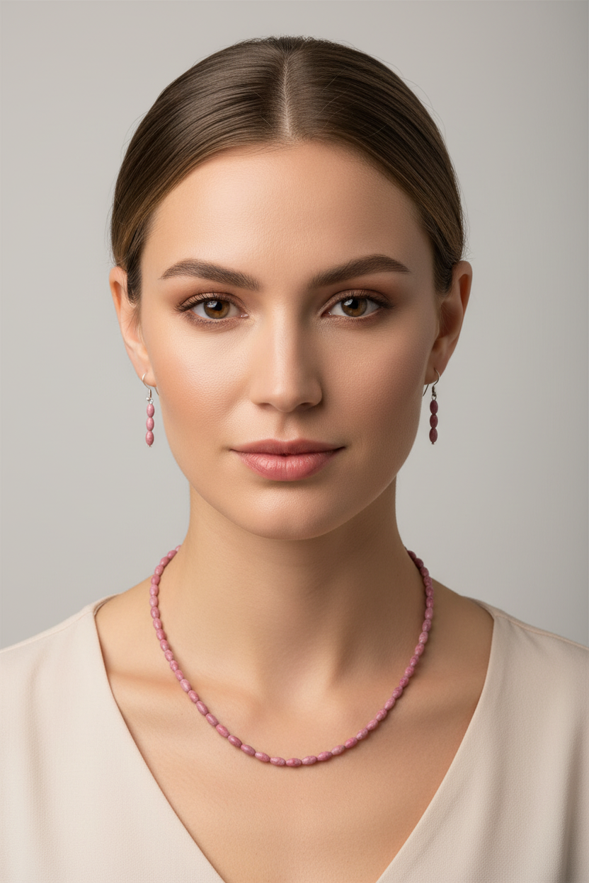 Marbled Pink Matrix Oval Bead Necklace Set – 30"