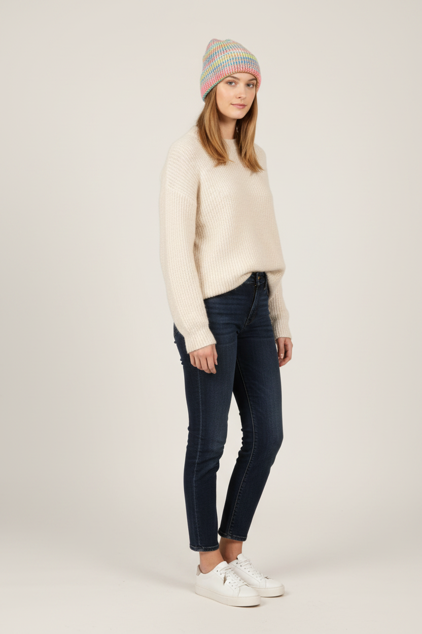 Model wearing beanie - gray side