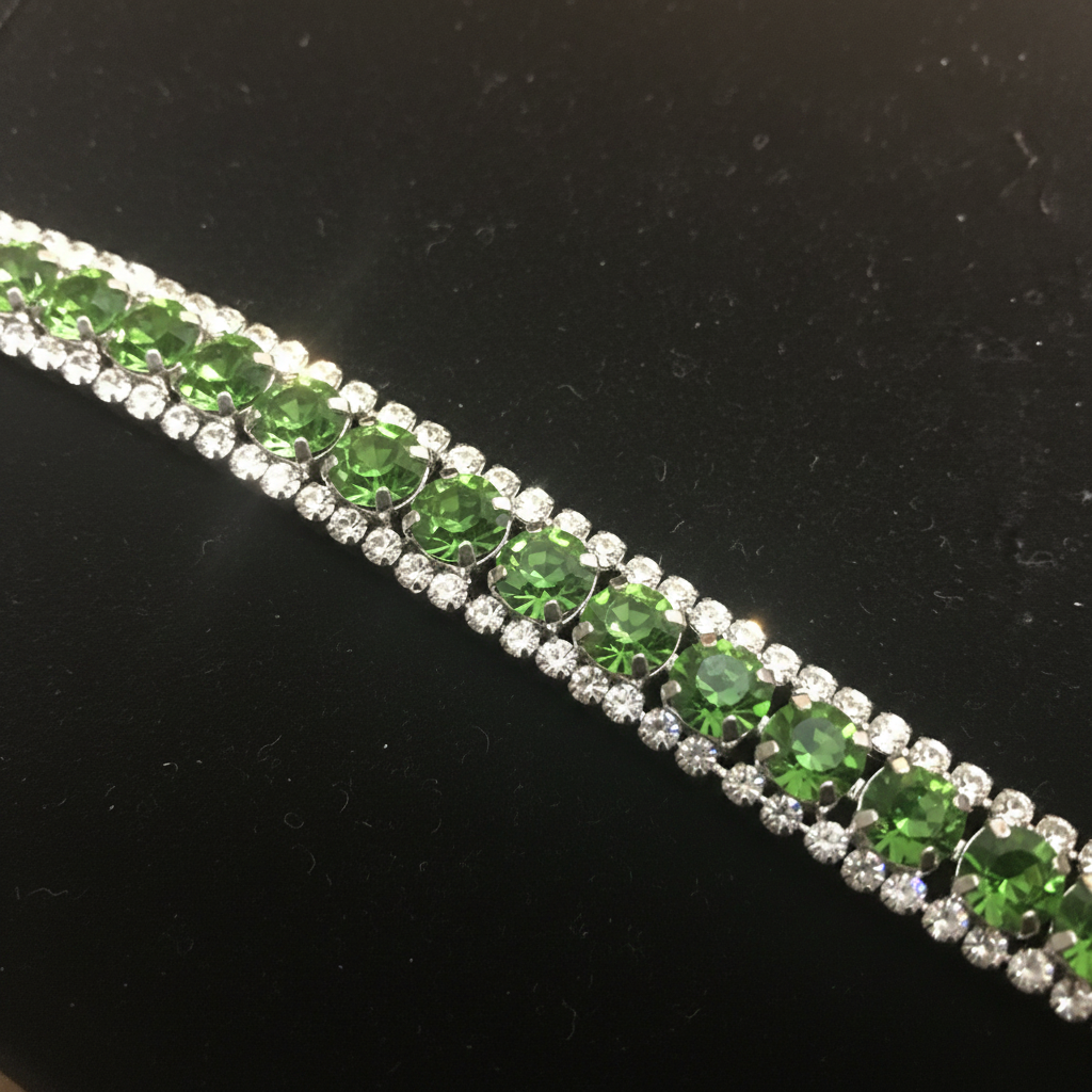 Green crystal tennis bracelet detail close-up