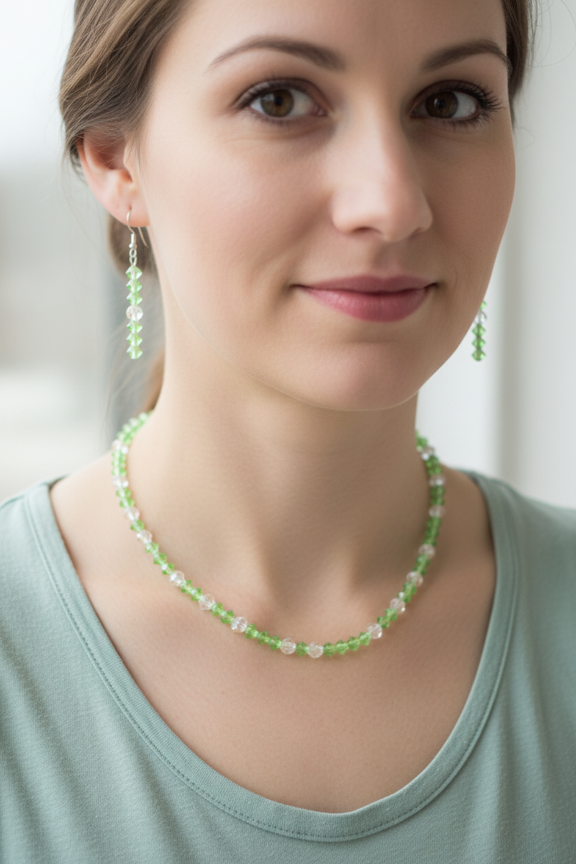 Light green bicone set on model