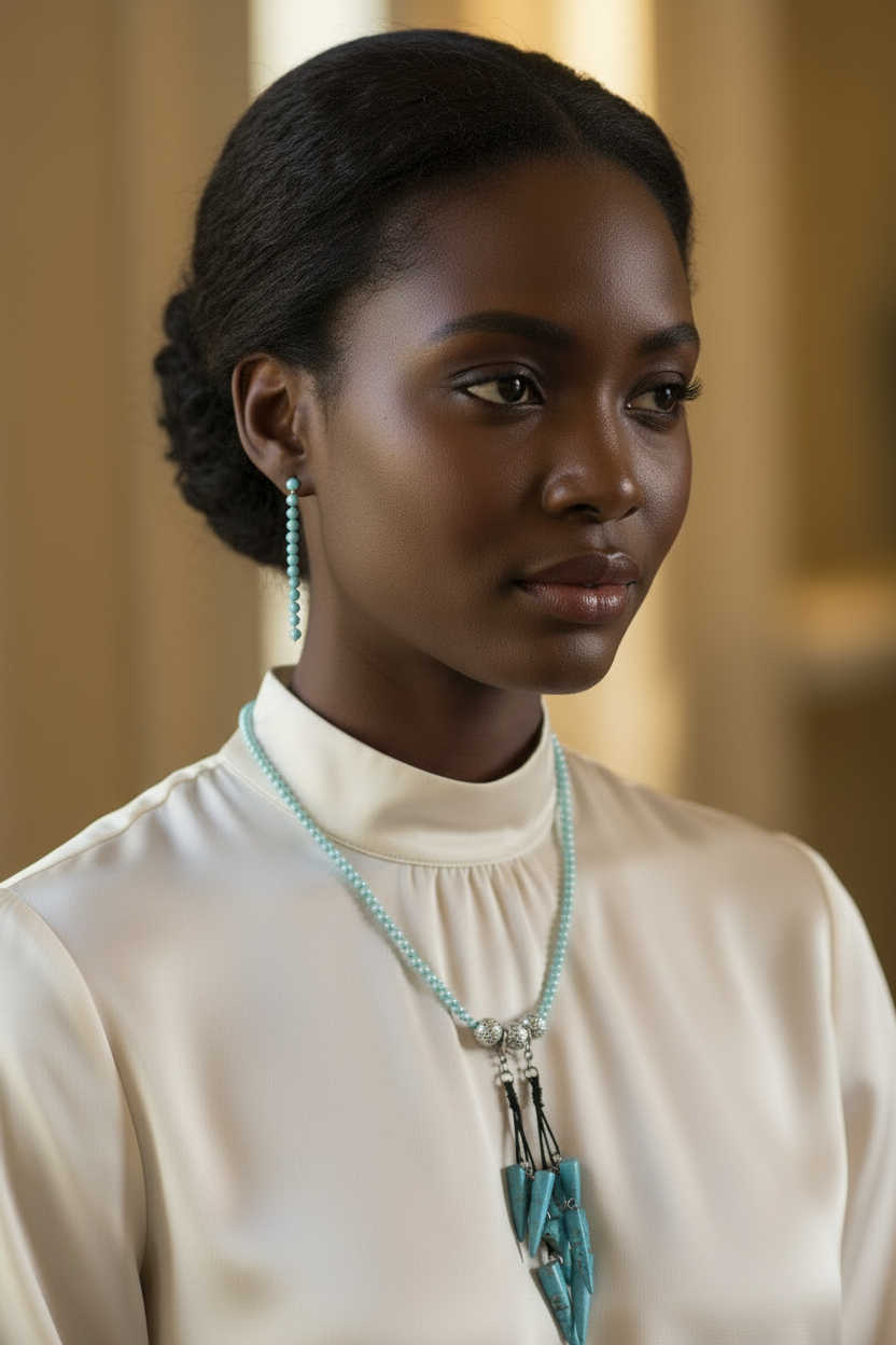 Model Shot - Blue Pearl Repeat Drop Earrings