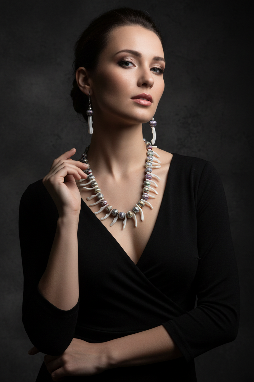 MOP Shell & Laser-Etched Aluminum Necklace - Look 2