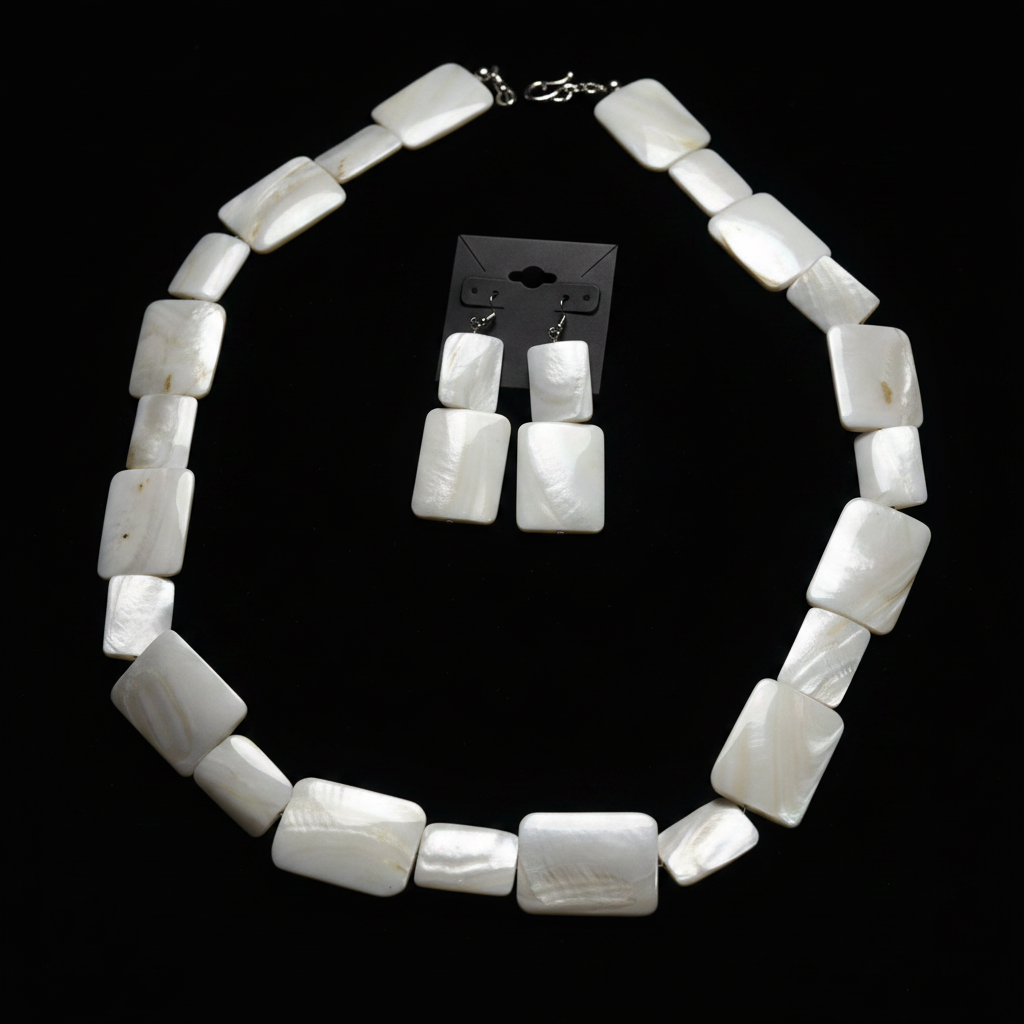 Mother of Pearl Slab Necklace & Earring Set - Black