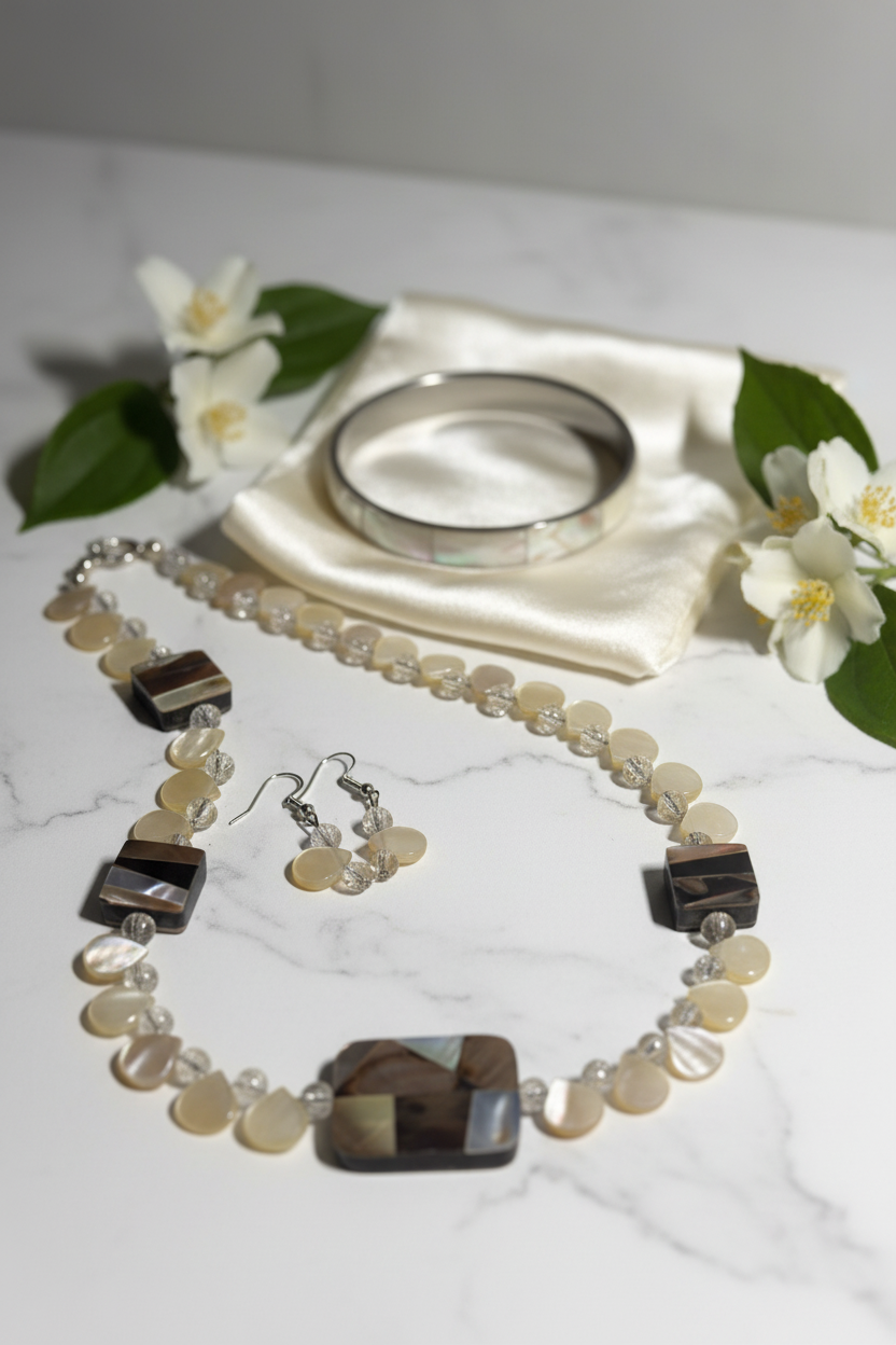 Mother of Pearl Teardrop Three-Piece Necklace Set