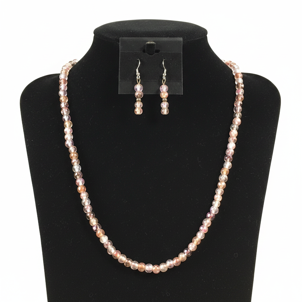 Multicolor translucent bead necklace on display