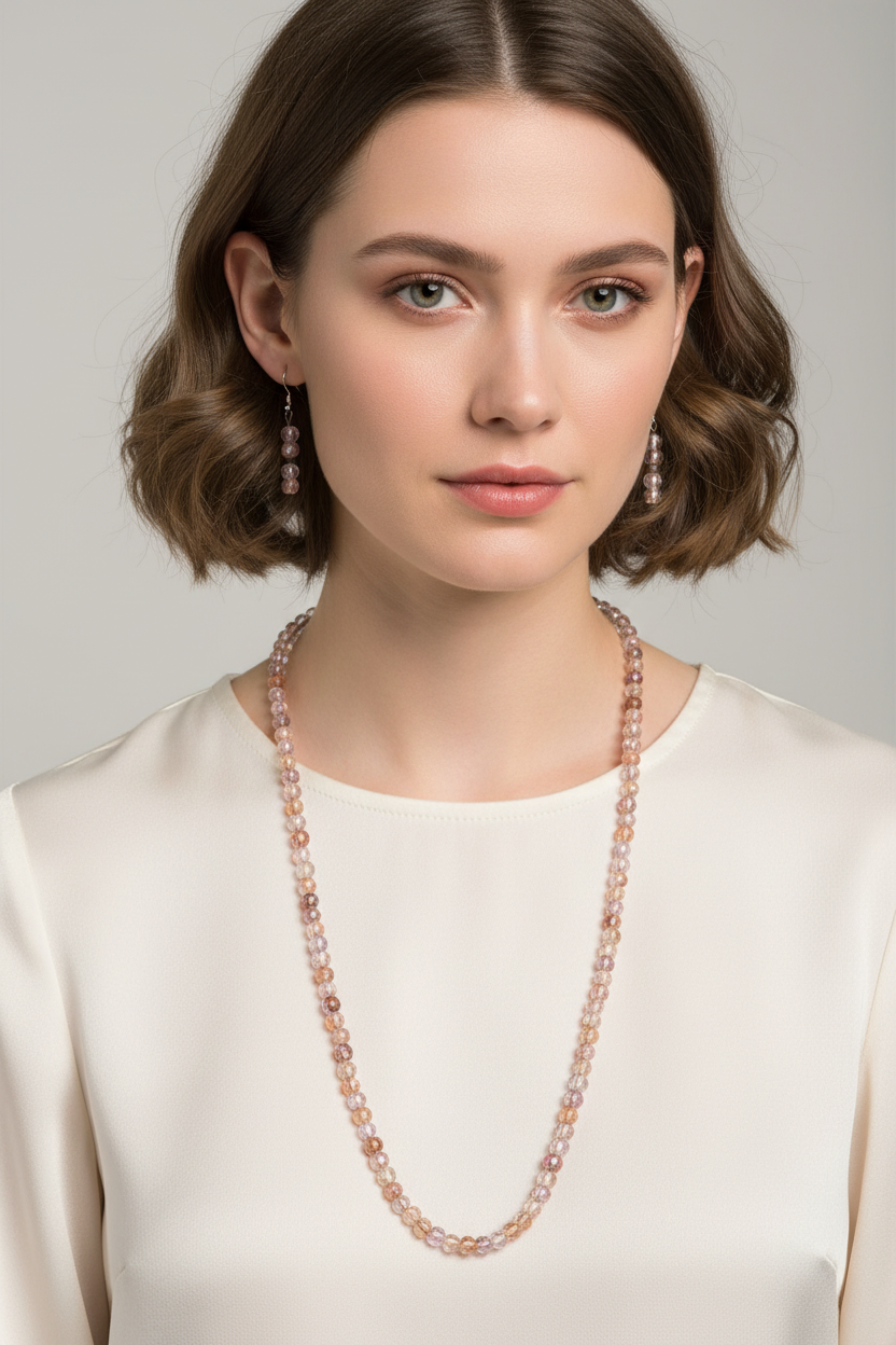 Multicolor translucent bead necklace on model