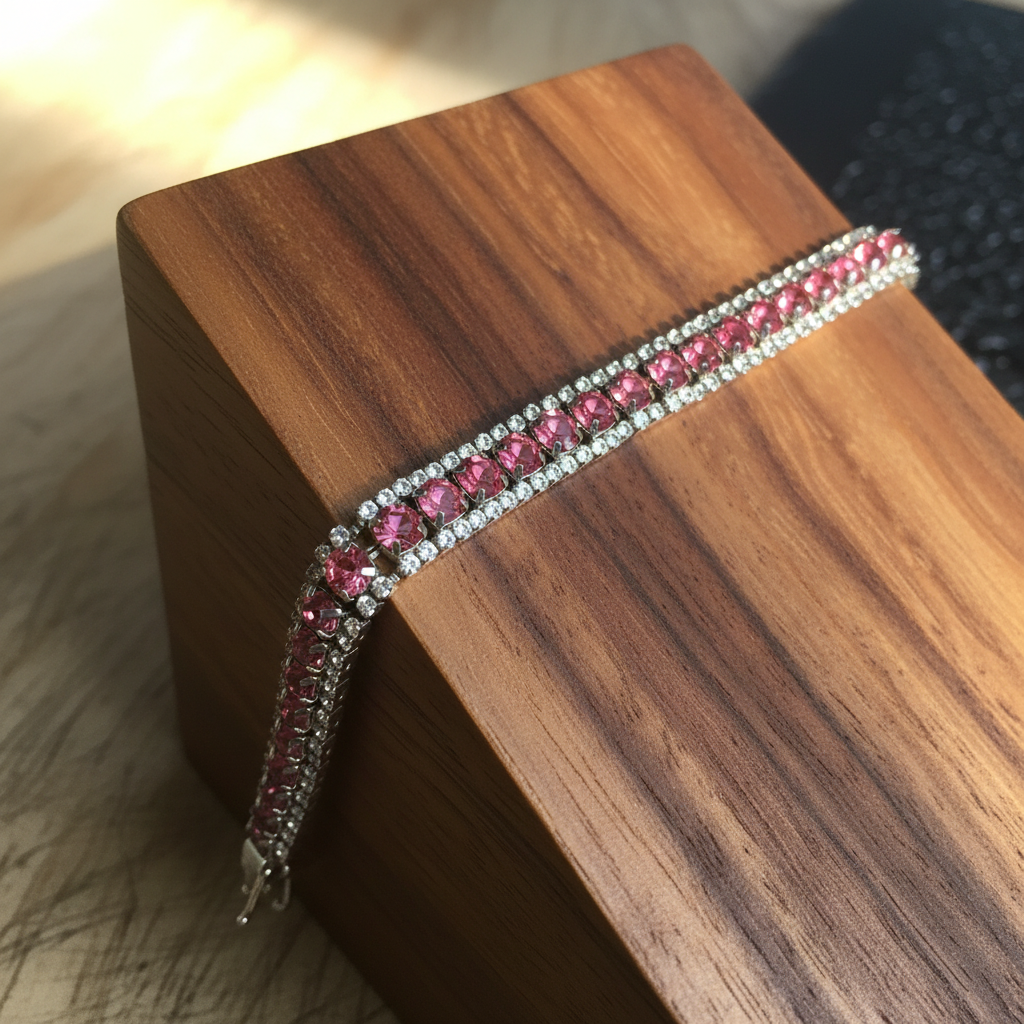 Pink crystal bracelet on wooden ramp