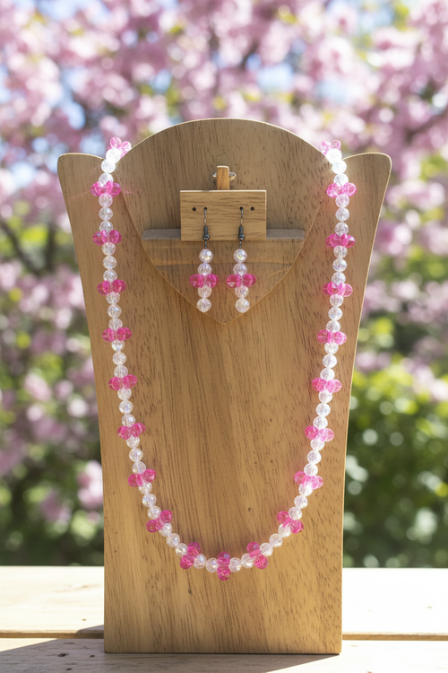 Pink Paddlewheel Necklace - Wooden Display