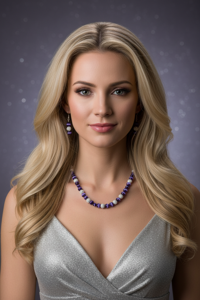 Purple Cat's Eye Necklace - Model Shot 3
