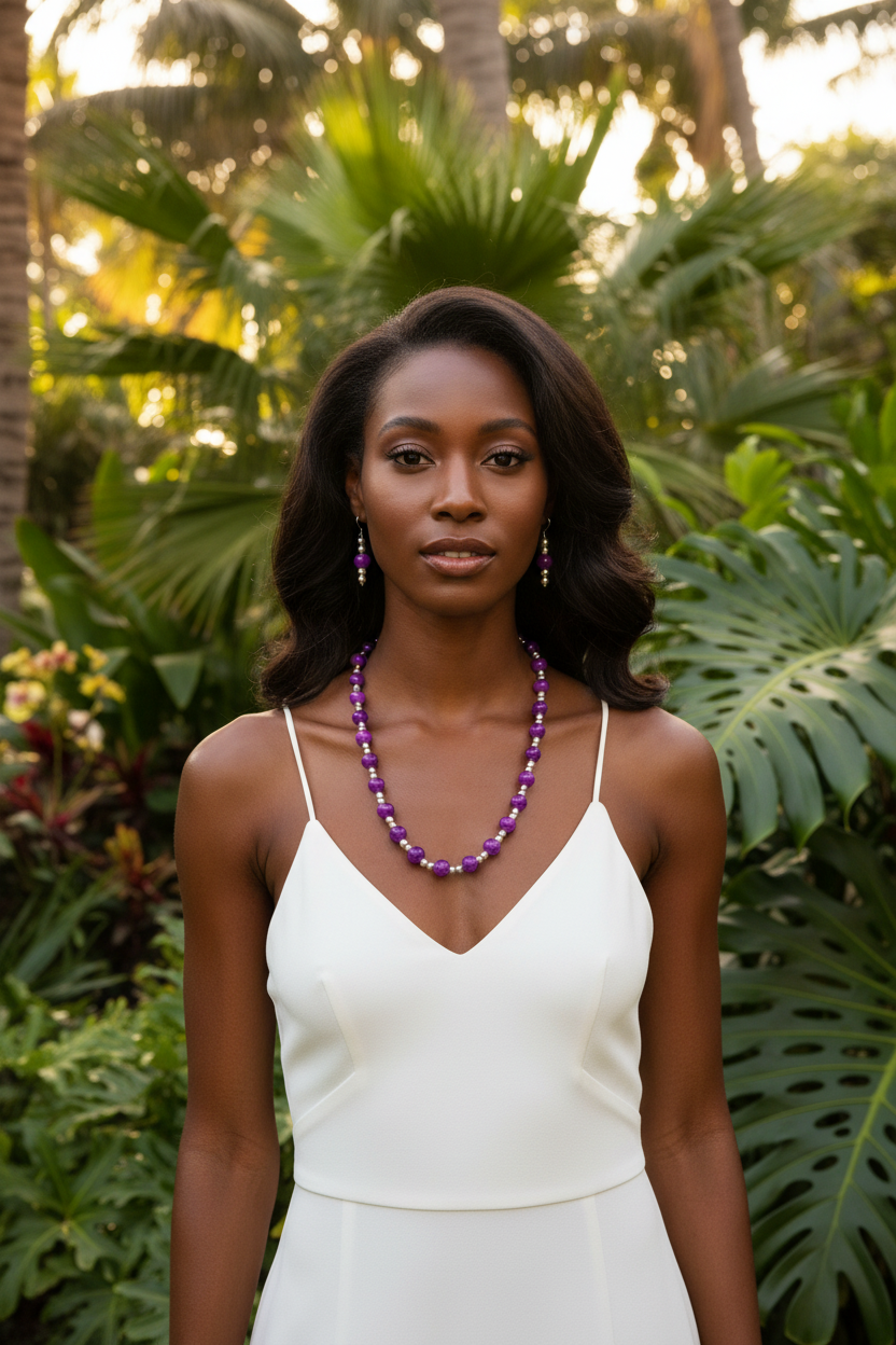 Purple Jade Necklace Set on Model