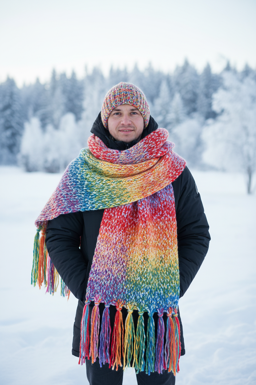 Rainbow XXL Scarf - Male Model