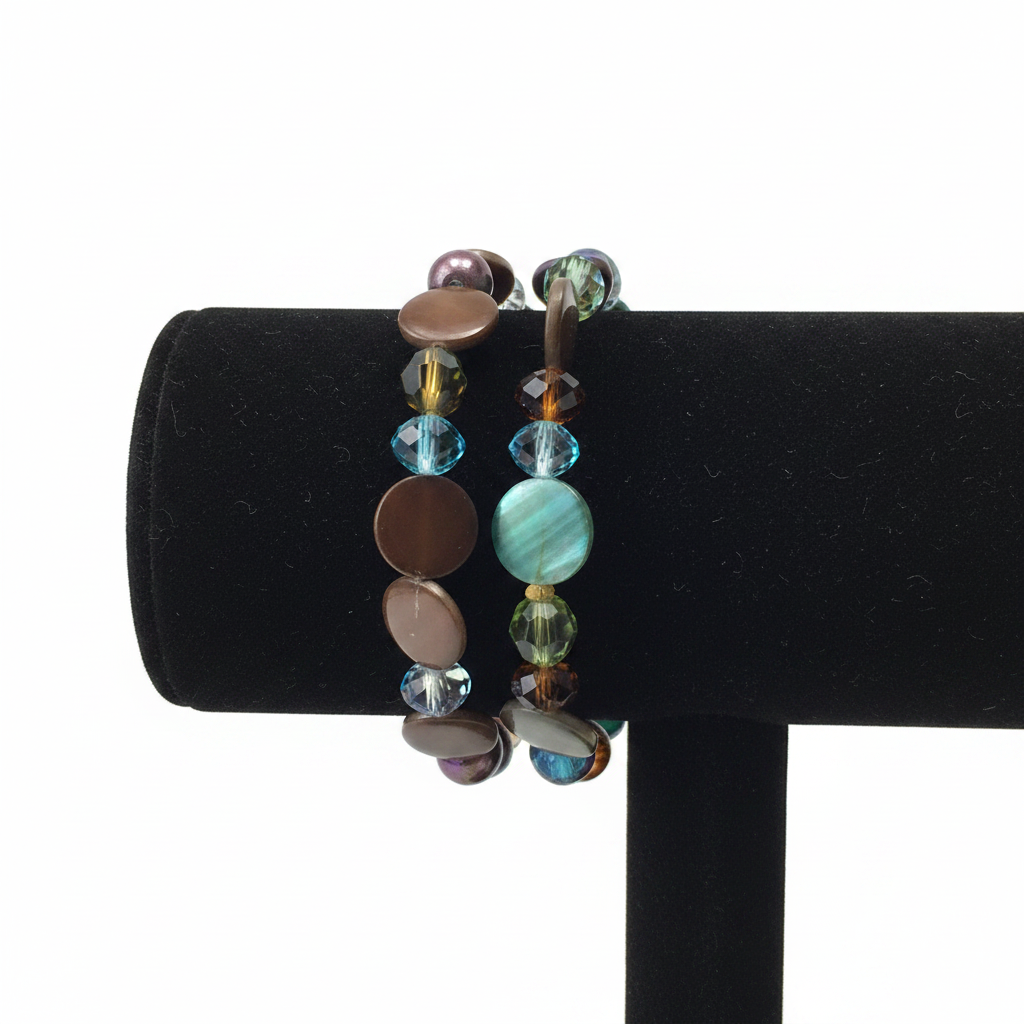 Shell & Acrylic Bracelet Pair – 2 Bracelets Display