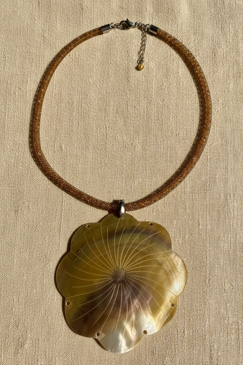 Shell Pendant on a Crystal Mesh Necklace