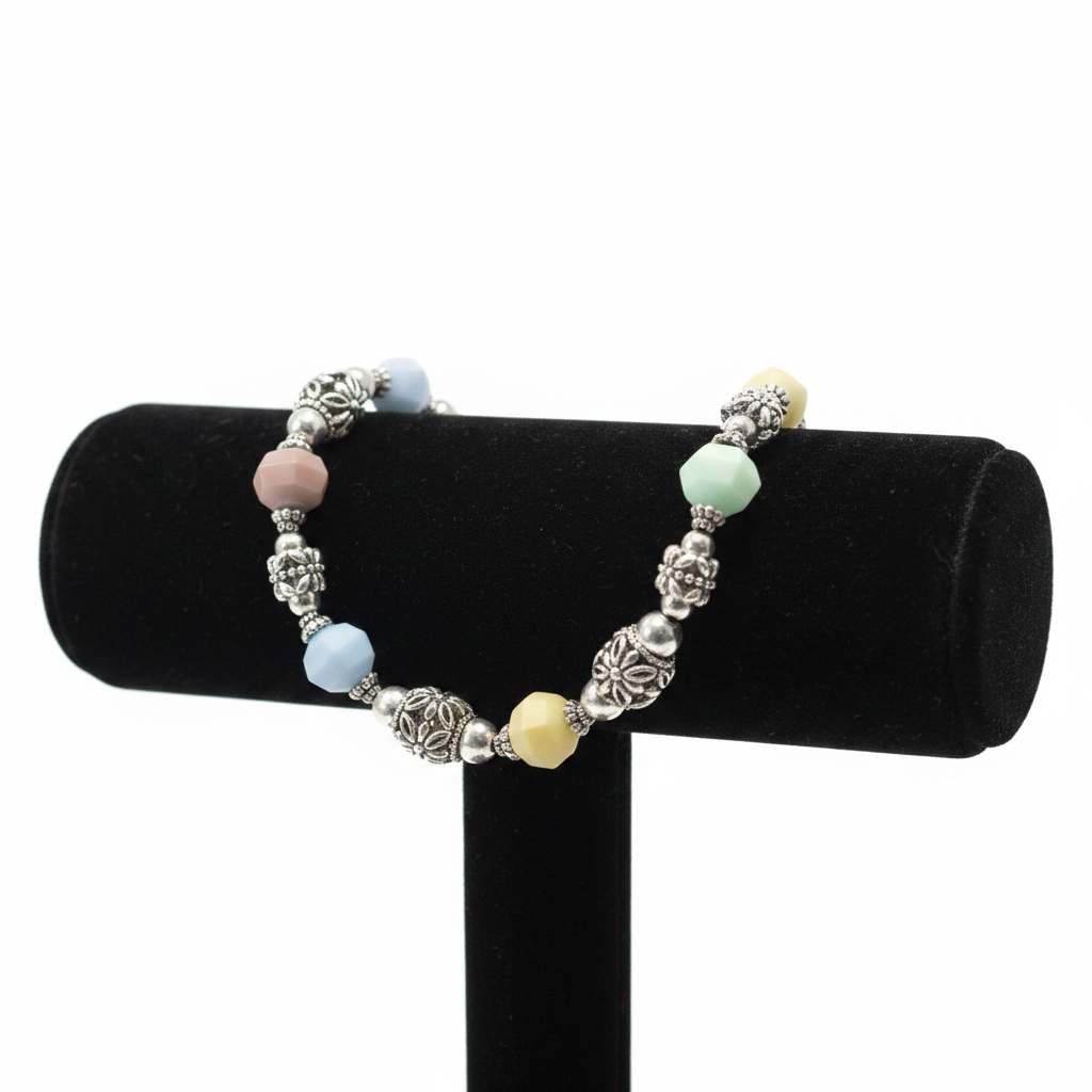 Silver Filigree Pastel Bracelet on Display