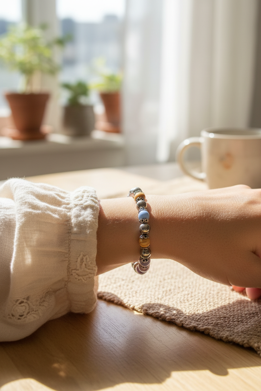 Silver & Pastel Bracelet on Model