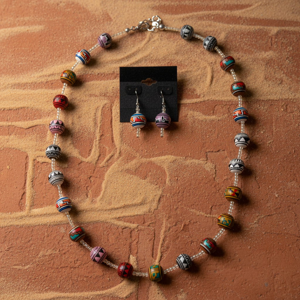 Southwestern Painted Wood & Crystal Necklace Set