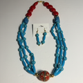 Turquoise & Red Coral Necklace Set - White