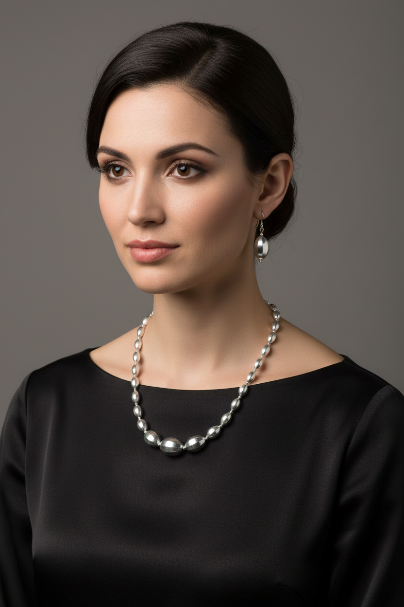 Vintage Silver Oval Necklace - Model