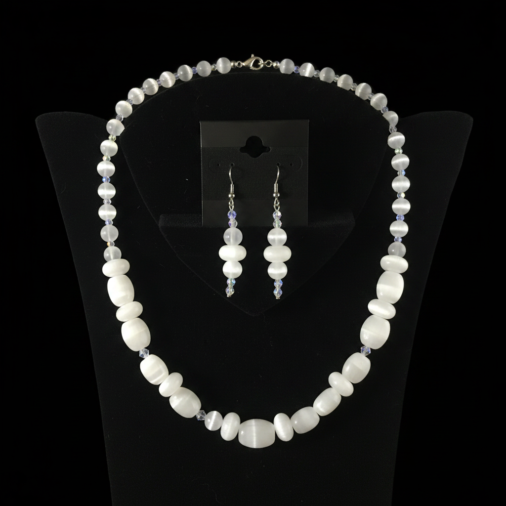 White Cat's Eye Necklace - Flat Display